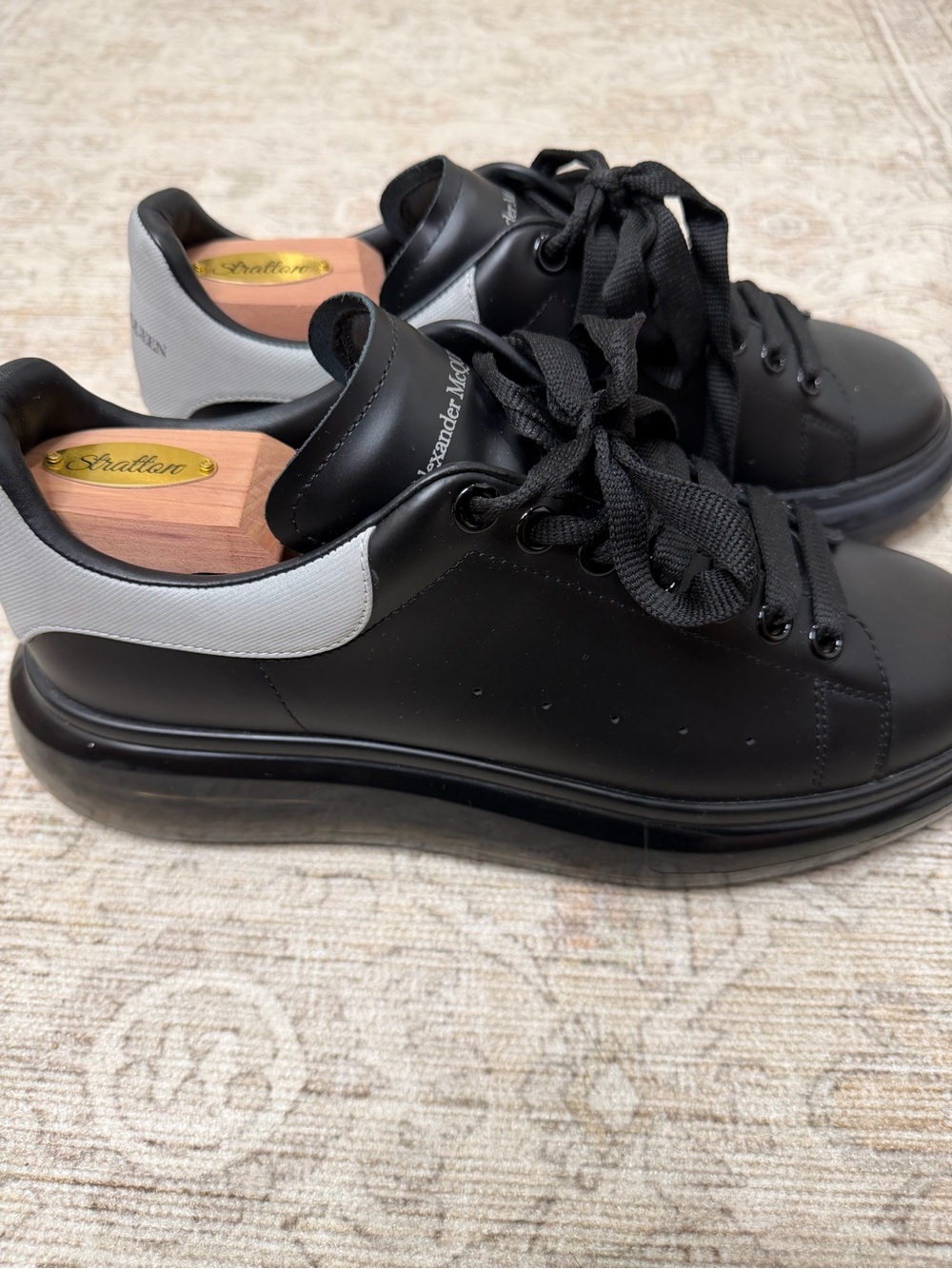 Alexander McQueen Black Leather Platform Sneakers with Gray Heel Tab
